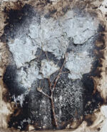 30 x 24,5 cm, Zweig, Bitumen, Pigment, Mehl auf Leinwand, 2022